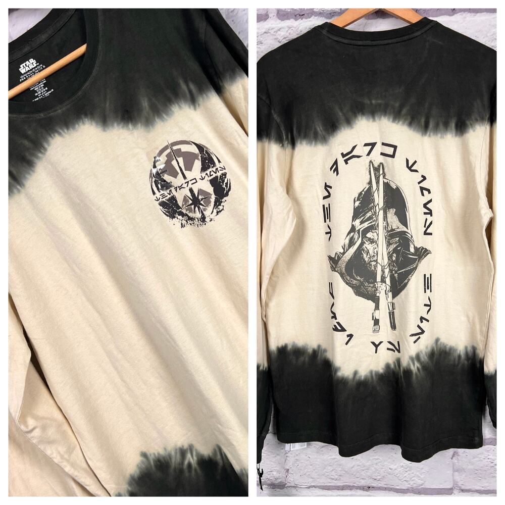 NWT Star Wars Mens M Obi-Wan Darth Vader‎ Face Tie-Dye Long Sleeve Shirt Graphic